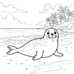 Seal On Beach Coloring Page - Printable Coloring page