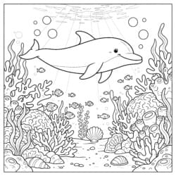 Dolphin And Coral Coloring Page - Printable Coloring page