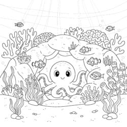 Octopus In Coral Cave Coloring Page - Printable Coloring page