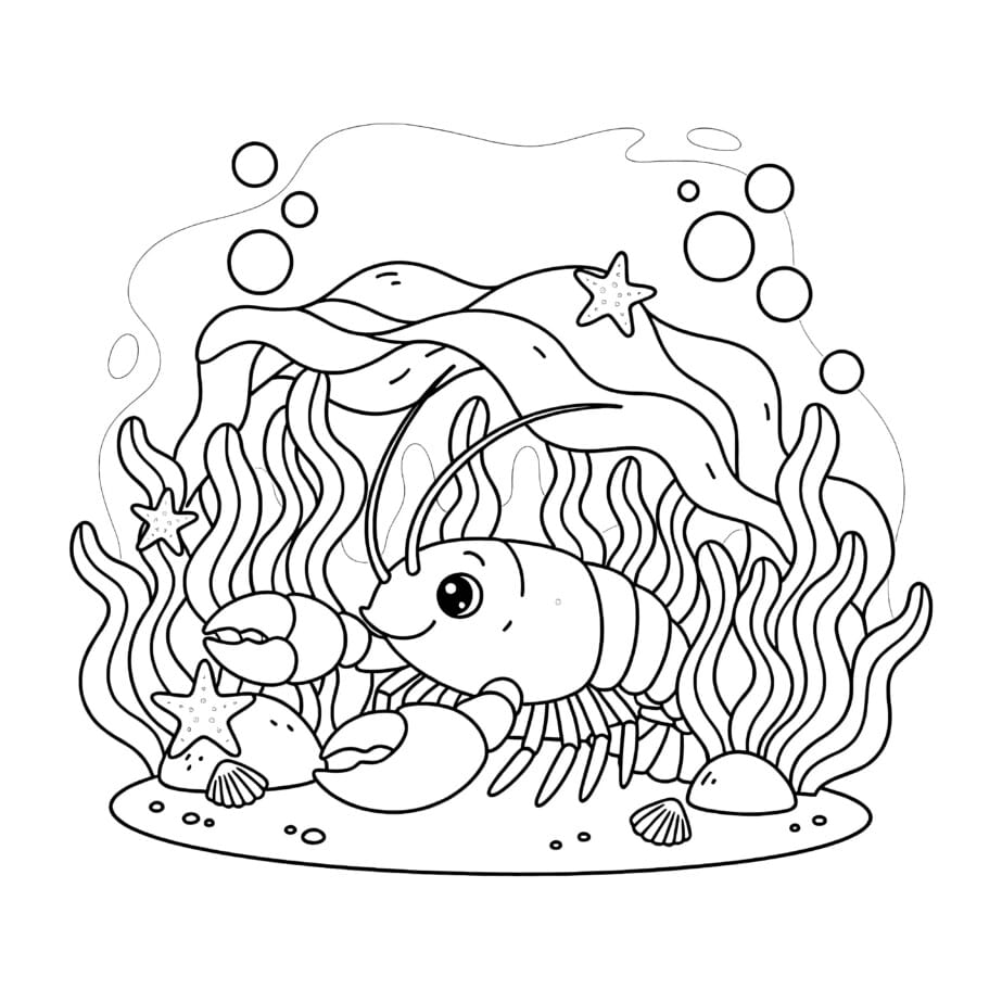 Lobster In Seaweed Coloring Page