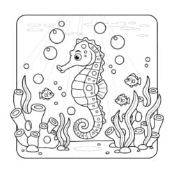 Seahorse With Bubbles Coloring Page - Printable Coloring page