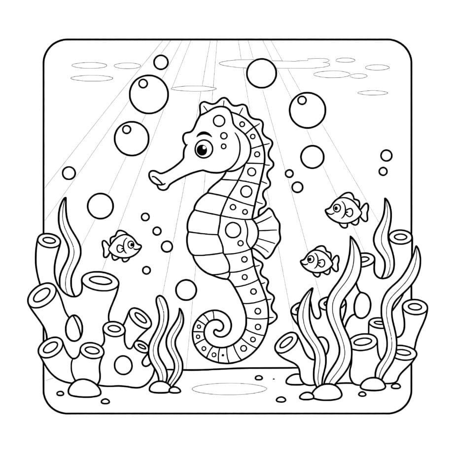 Seahorse With Bubbles Coloring Page