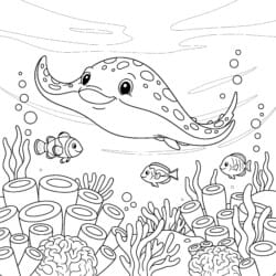 Stingray Over Reef Coloring Page - Printable Coloring page