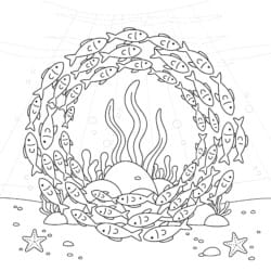 Fish School Swirl Coloring Page - Printable Coloring page