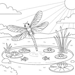 Dragonfly By Pond Coloring Page - Printable Coloring page