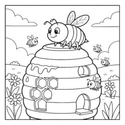 Honeybee On Hive Coloring Page - Printable Coloring page