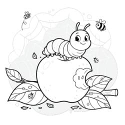 Caterpillar On Apple Coloring Page - Printable Coloring page