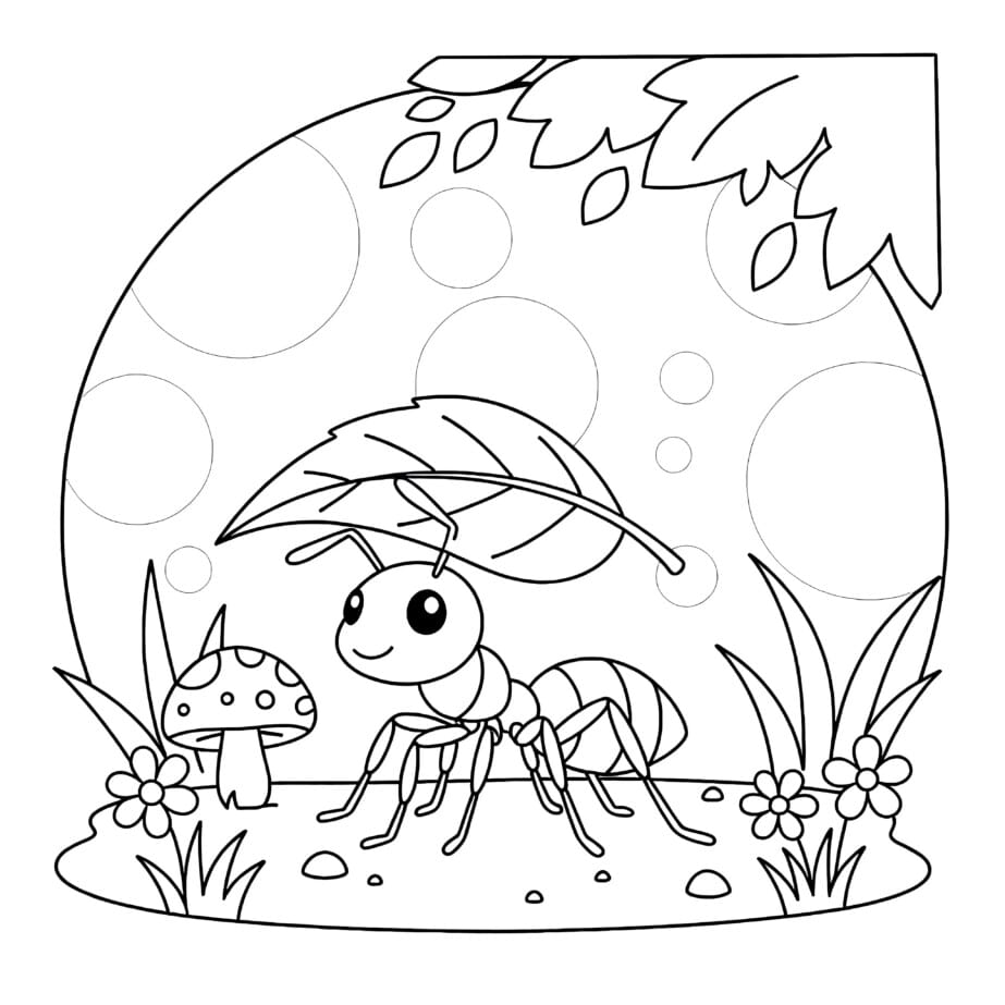 Ant Carrying Leaf Coloring Page