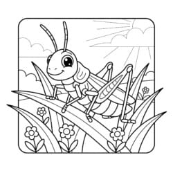 Grasshopper On Grass Coloring Page - Printable Coloring page