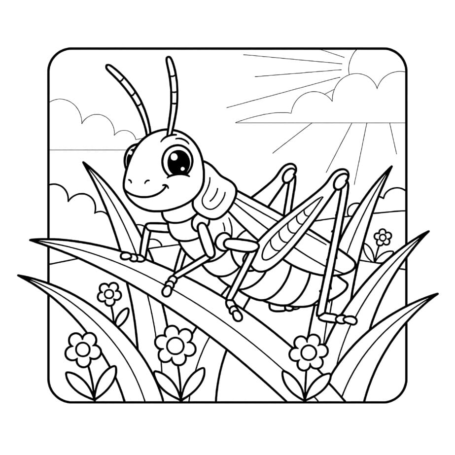 Grasshopper On Grass Coloring Page