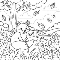 Fox In Autumn Leaves Coloring Page - Printable Coloring page