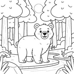 Bear In Pine Forest Coloring Page - Printable Coloring page