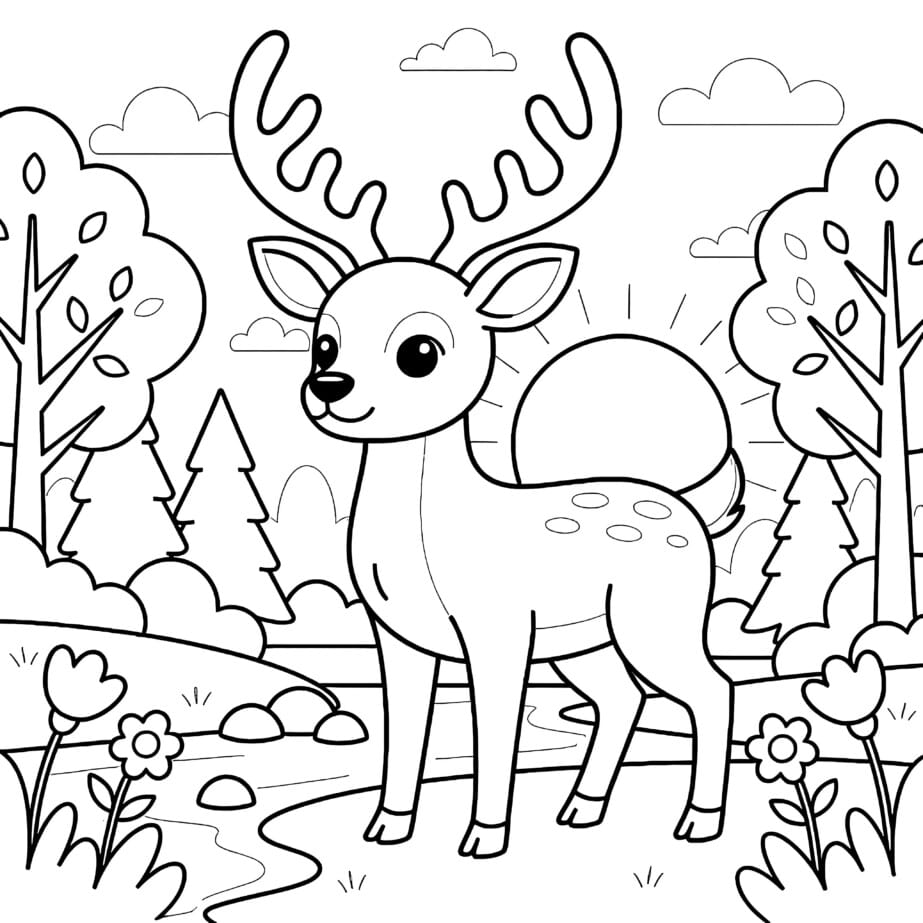 Deer With Antlers Coloring Page