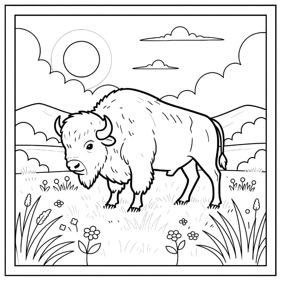 Bison On Prairie Coloring Page