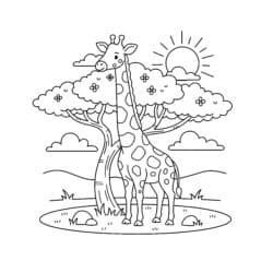 Giraffe Under Acacia Coloring Page - Printable Coloring page