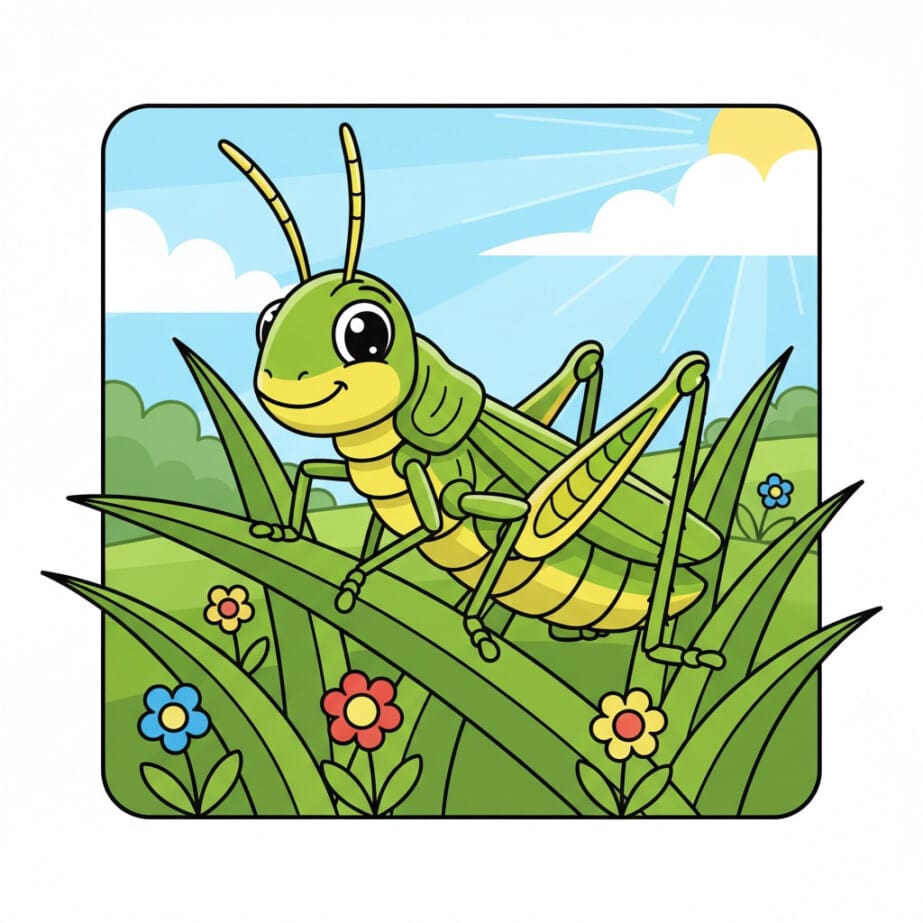 Grasshopper On Grass Coloring Page 2