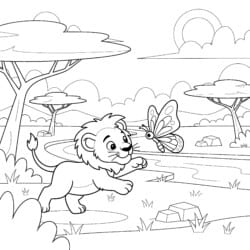 Lion Cub Playing Coloring Page - Printable Coloring page