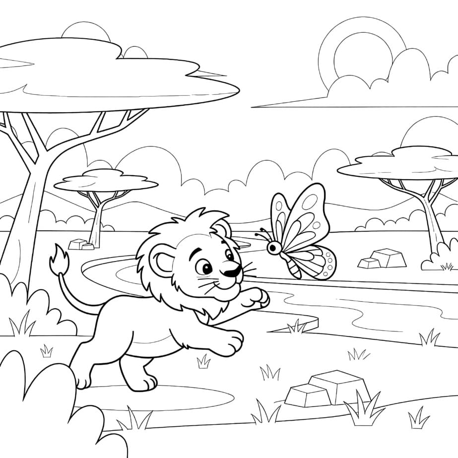 Lion Cub Playing Coloring Page