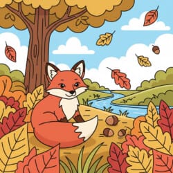 Fox In Autumn Leaves Coloring Page - Origin image