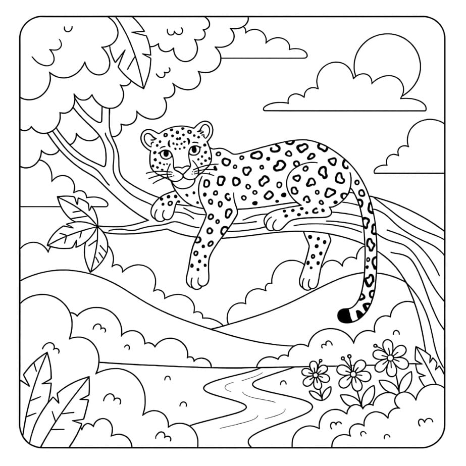 Leopard In Tree Coloring Page