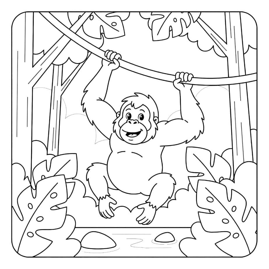 Orangutan Swinging Coloring Page