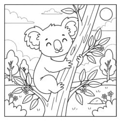 Koala Hugging Eucalyptus Coloring Page - Printable Coloring page