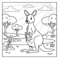 Kangaroo With Joey Coloring Page - Printable Coloring page