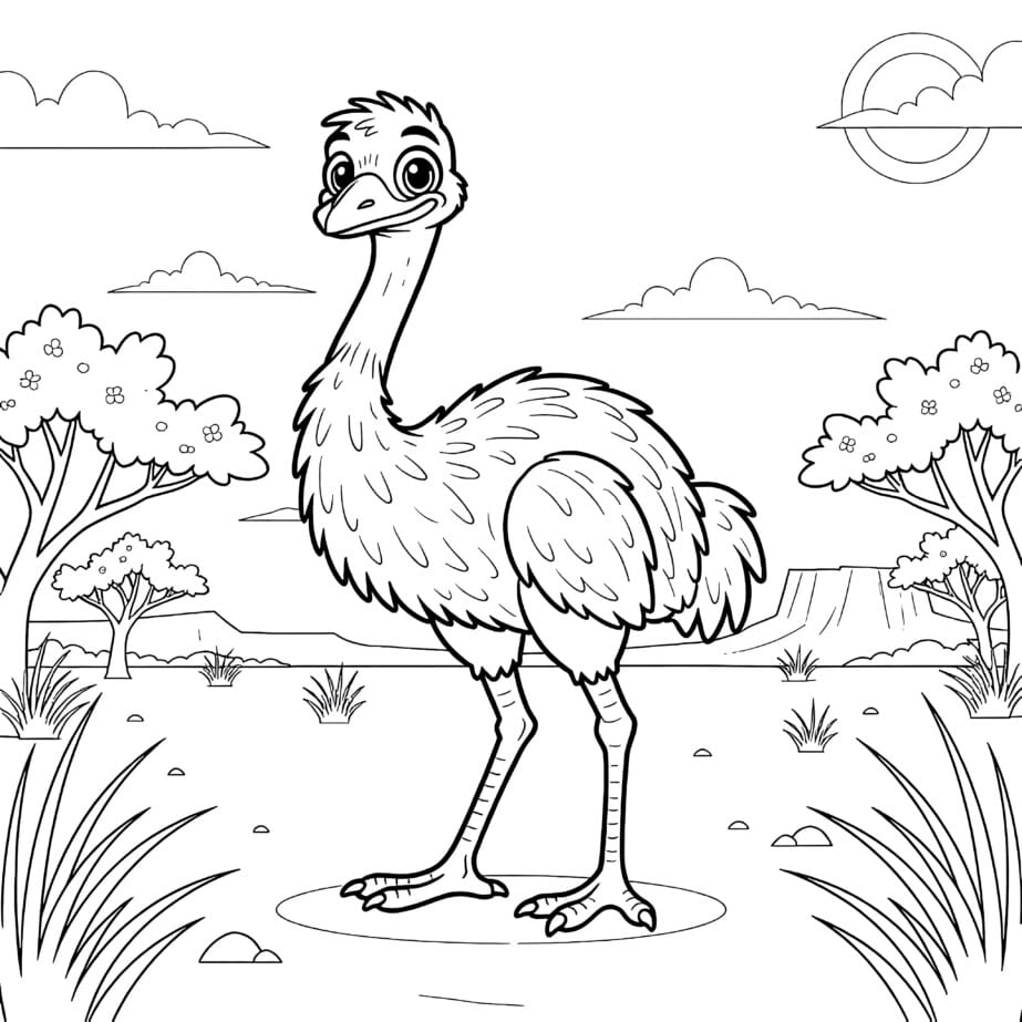 Emu In Outback Coloring Page