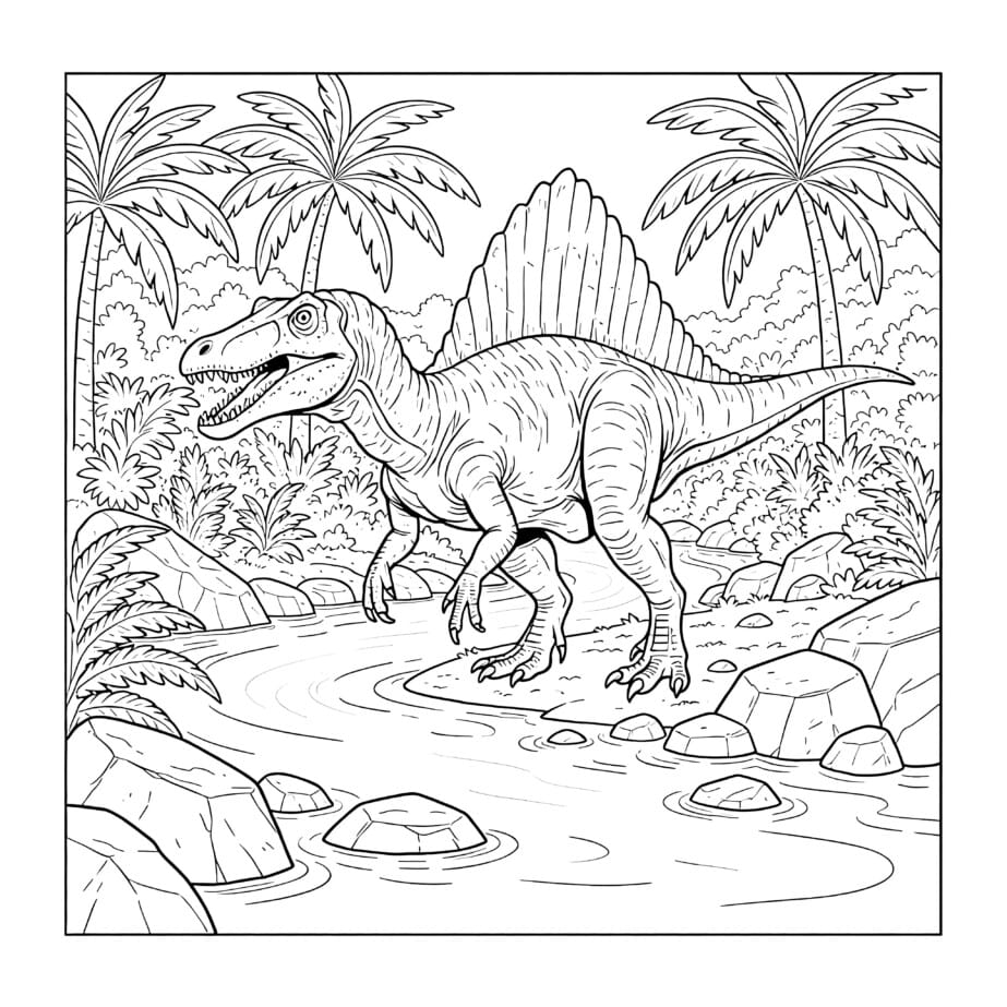 Nehir Kenarındaki Spinosaurus Boyama Sayfası