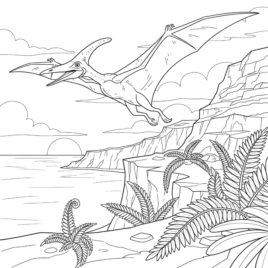 Pteranodon Uçan Kayalıklar Boyama Sayfası