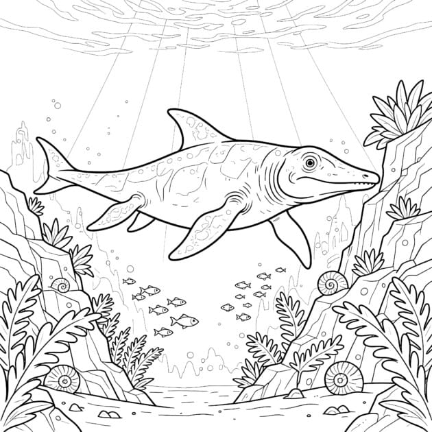 Printable Ichthyosaurus Ichthyosaurus Underwater Coloring Page | Coloring Pages Mimi Panda