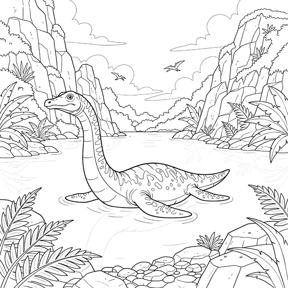 Göldeki Plesiosaurus Boyama Sayfası