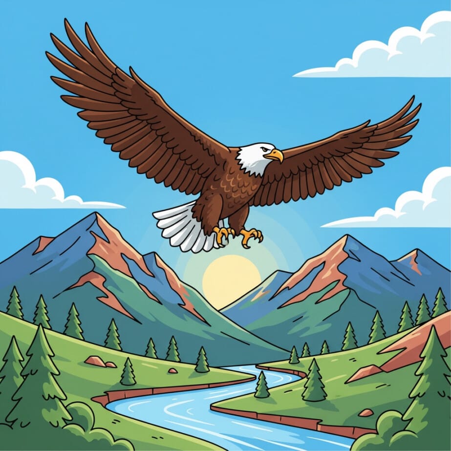Eagle Soaring Mountains Coloring Page 2