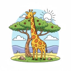Giraffe Under Acacia Coloring Page - Origin image