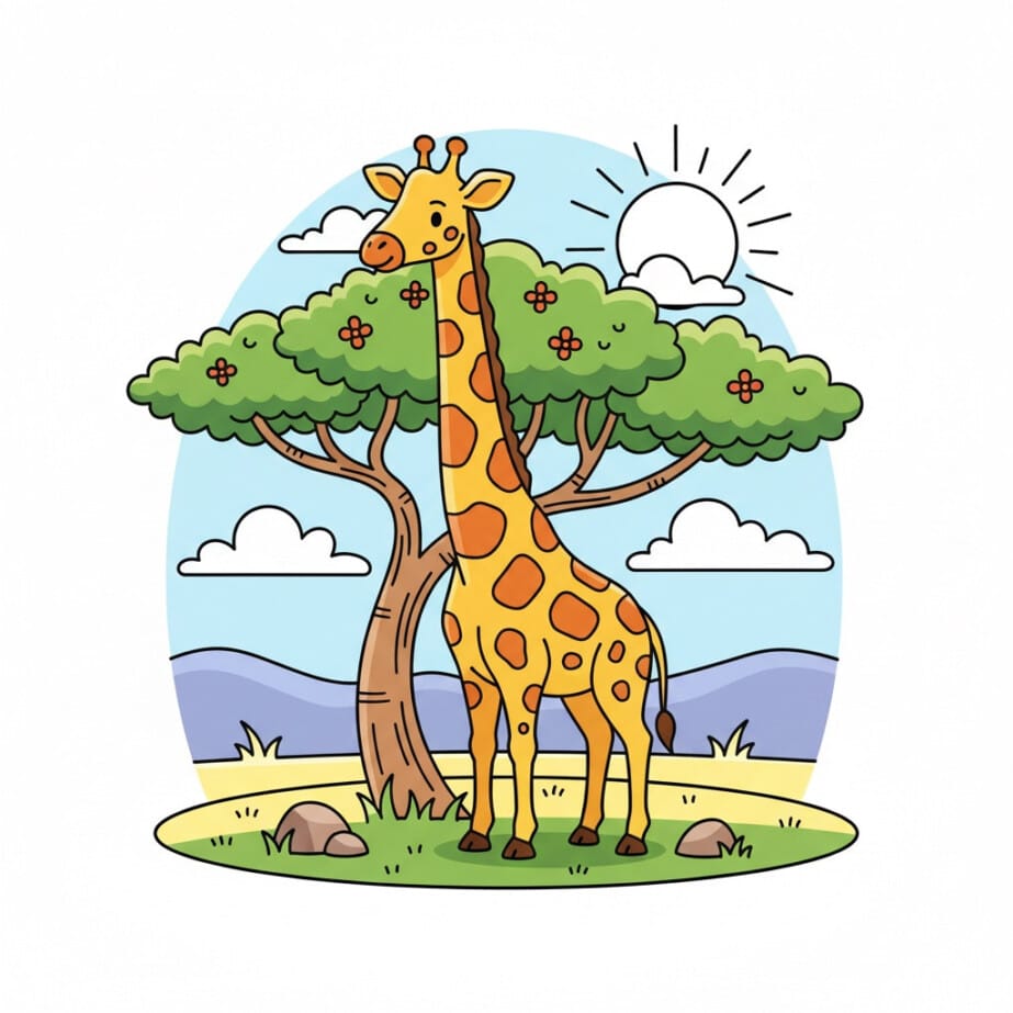 Giraffe Under Acacia Coloring Page 2