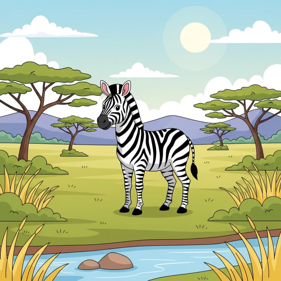 Zebra In Savanna Coloring Page 2