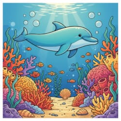 Dolphin And Coral Coloring Page - Origin image