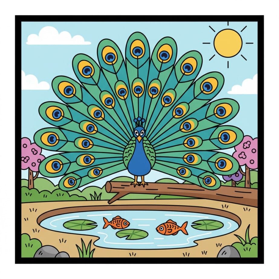 Peacock Fanned Feathers Coloring Page 2