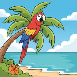 Macaw In Palm Tree Coloring Page - Origin image