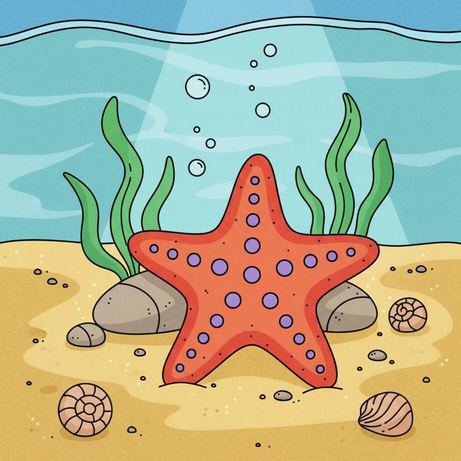 Starfish On Sand Coloring Page 2
