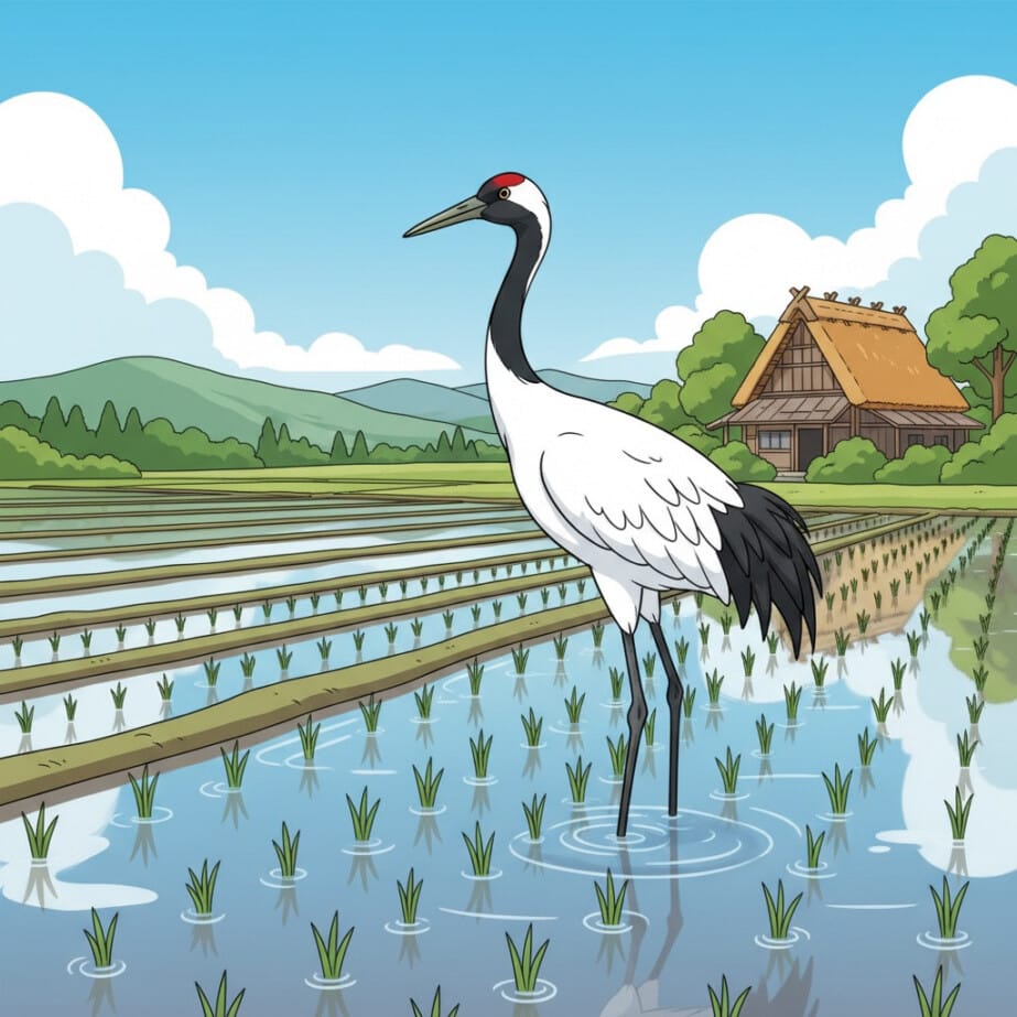 Crane In Rice Field Coloring Page 2