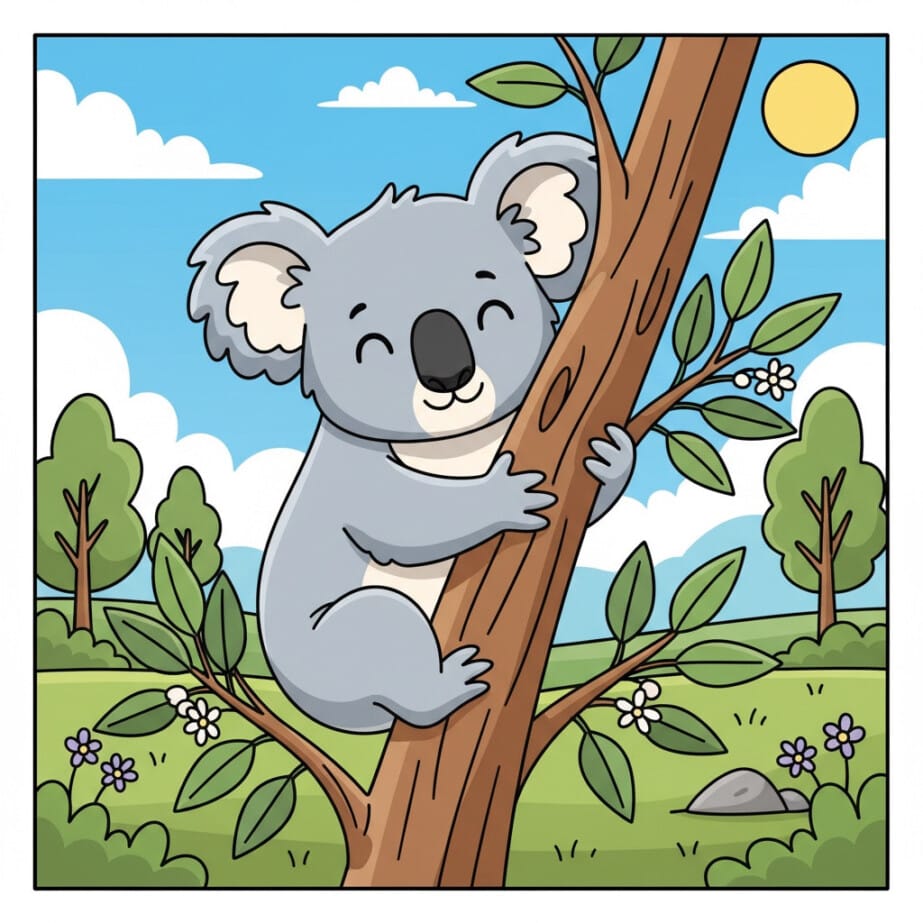 Koala Hugging Eucalyptus Coloring Page 2