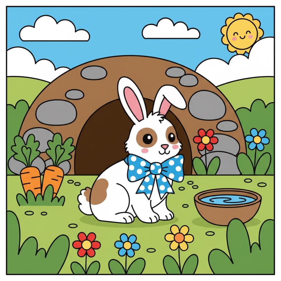 Bunny With Bow Coloring Page 2