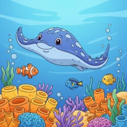 Stingray Over Reef Coloring Page - Origin image