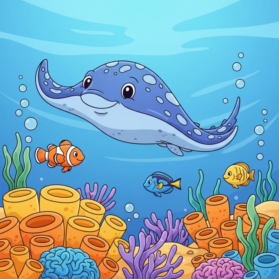 Stingray Over Reef Coloring Page 2