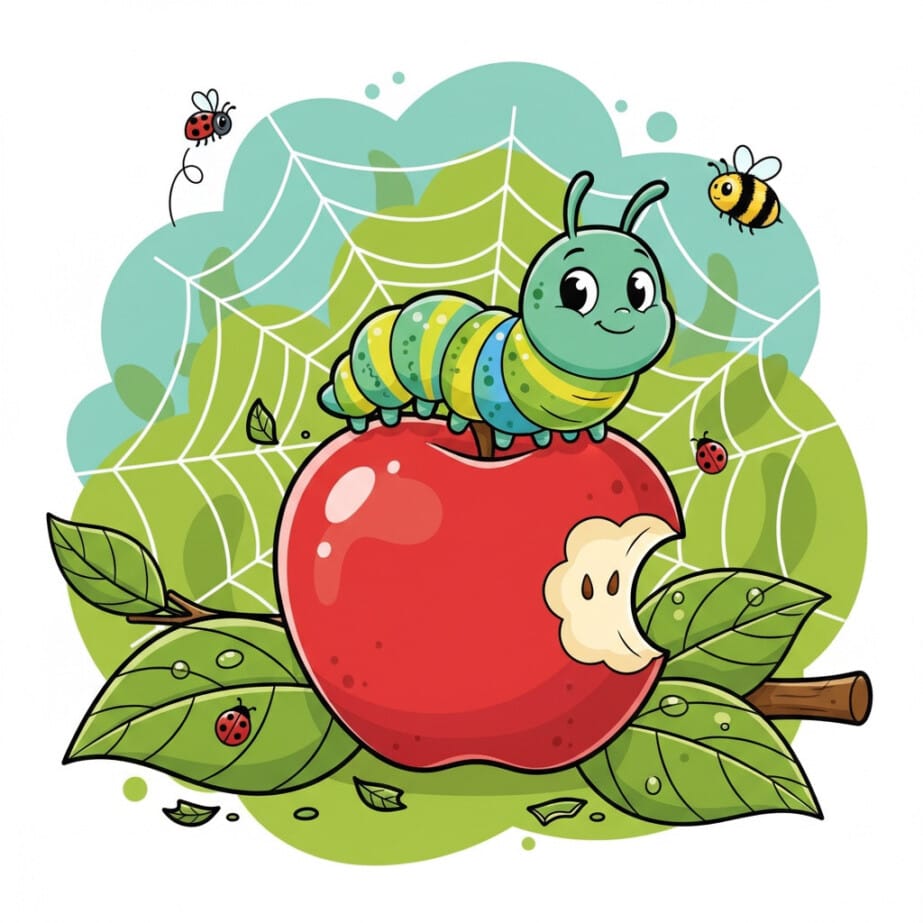 Caterpillar On Apple Coloring Page 2