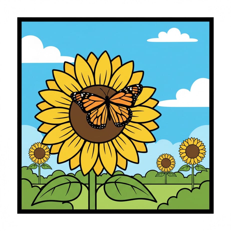 Butterfly On Sunflower Coloring Page 2