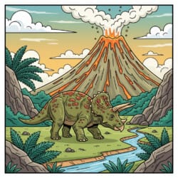 Triceratops Ve Volkan Boyama Sayfası - Orijinal görüntü