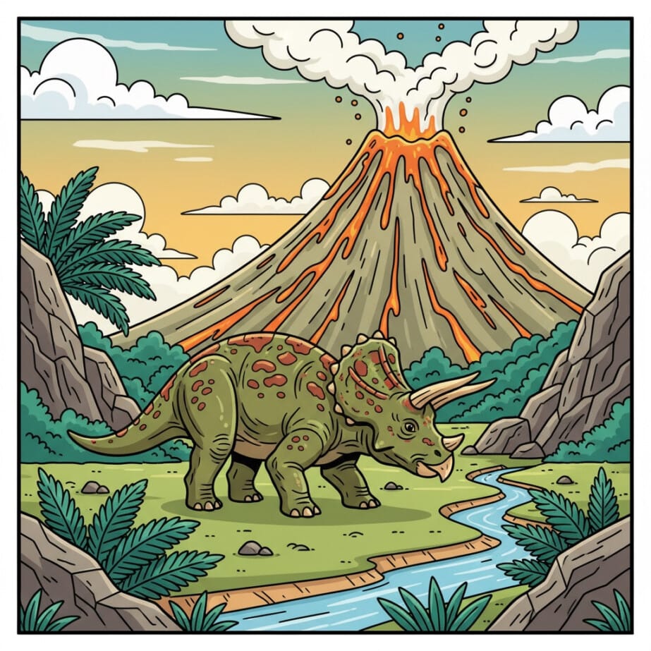 Triceratops Ve Volkan Boyama Sayfası 2
