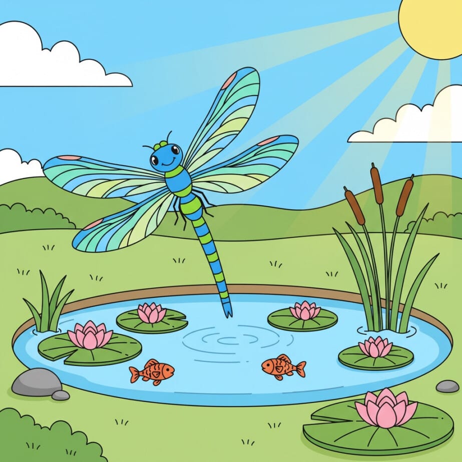 Dragonfly By Pond Coloring Page 2